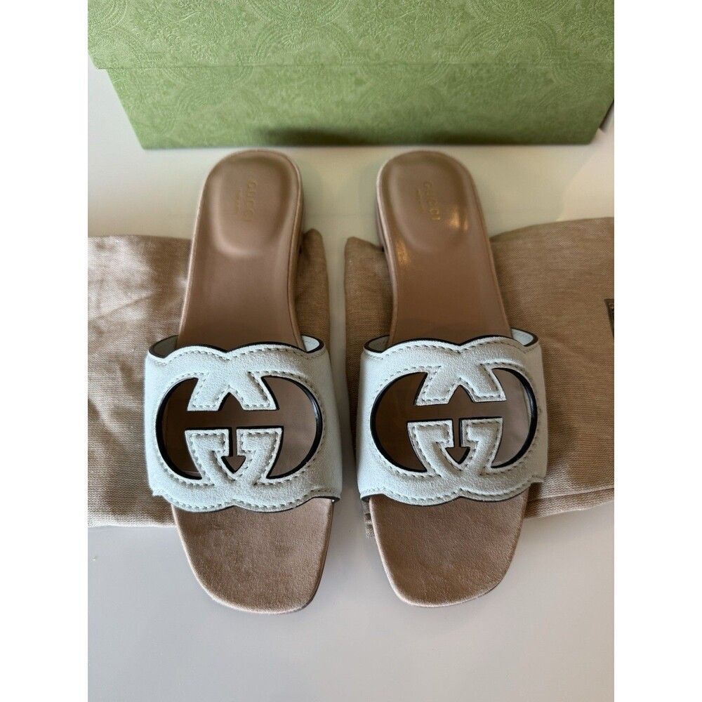 Gucci Women's Salvy Green Interlocking G Cut Out Sandals Size EU 40 Authentic - Picture 7 of 12